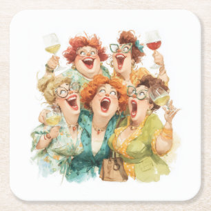 Lachen tijdens de nacht van de dames vierkante kartonnen onderzetter