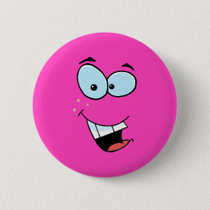 Lachend Gezicht Helder Roze Ronde Button 5,7 Cm