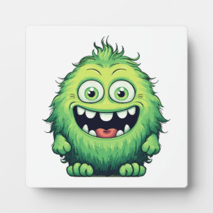 Lachend Schattig Groen Monster Cartoon Fotoplaat