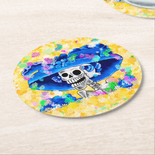 Lachend Skelet Vrouw Dia De Los Muertos Ronde Kartonnen Onderzetter