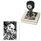LACHEND SKELET & ZIJN JACK O LANTERN, HALLOWEEN 	RUBBERSTEMPEL (Gestempeld)