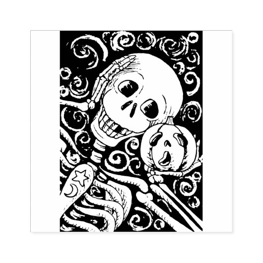 LACHEND SKELET & ZIJN JACK O LANTERN, HALLOWEEN 	RUBBERSTEMPEL (Afrduk)