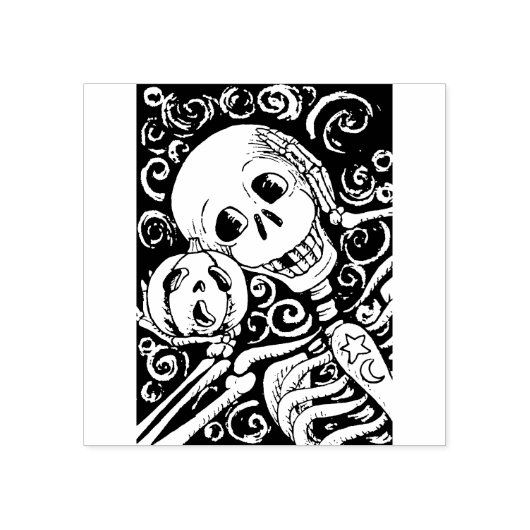 LACHEND SKELET & ZIJN JACK O LANTERN, HALLOWEEN 	RUBBERSTEMPEL (Afrduk)