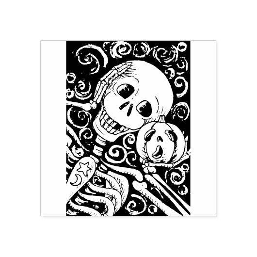 LACHEND SKELET & ZIJN JACK O LANTERN, HALLOWEEN 	RUBBERSTEMPEL (Afrduk)