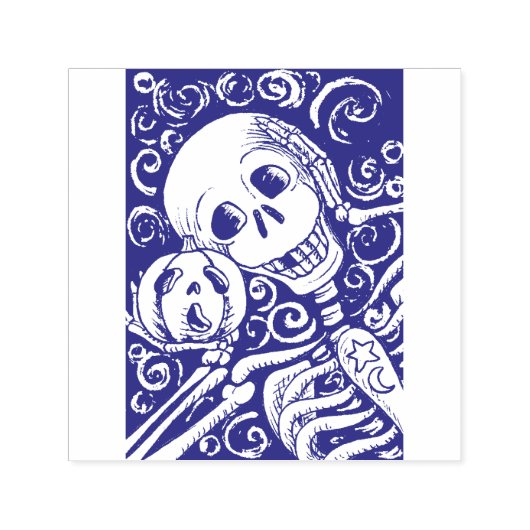 LACHEND SKELET & ZIJN JACK O LANTERN, HALLOWEEN ZELFINKTENDE STEMPEL (Design)