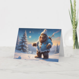 Lachende Bigfoot in de Sneeuw Feestdagen Kaart