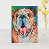 Lachende Bulldog Wenskaart Kaart (Gele Bloem)