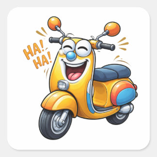 Lachende Cartoon-scooter Karaktersticker Vierkante Sticker