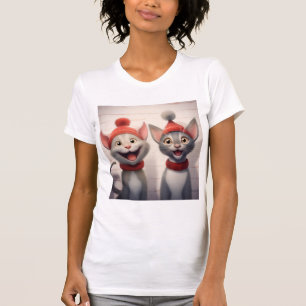 Lachende Cartoonkatten Met Rode Hoeden En Kragen T-shirt