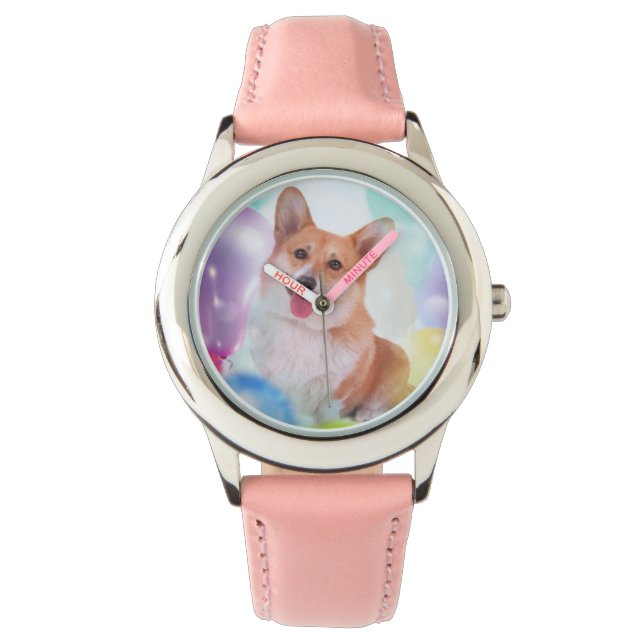 Lachende Corgi met ballonnen Horloge (Voorkant)