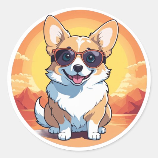 Lachende corgi ronde sticker (Voorkant)