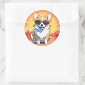 Lachende corgi ronde sticker (Tas)