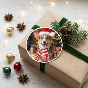 Lachende Corgi Schattige Kersthond Ronde Sticker
