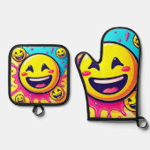 Lachende Emoji Splash Party Ovenwant & Pannenlap Set (Voorkant)