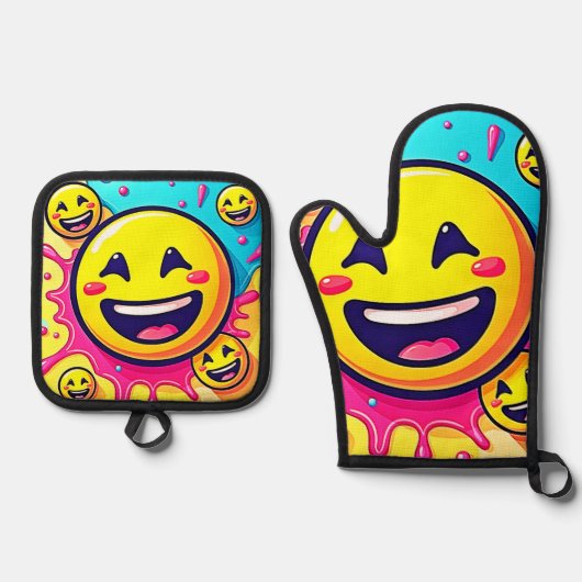 Lachende Emoji Splash Party Ovenwant & Pannenlap Set (Voorkant)