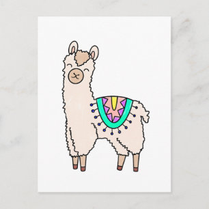 lachende gelukkige lama alpaca cartoon dier tekeni briefkaart