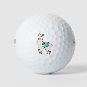lachende gelukkige lama alpaca cartoon dier tekeni golfballen