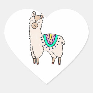 lachende gelukkige lama alpaca cartoon dier tekeni hart sticker