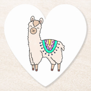 lachende gelukkige lama alpaca cartoon dier tekeni kartonnen onderzetters