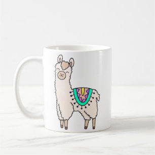 lachende gelukkige lama alpaca cartoon dier tekeni koffiemok