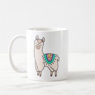 lachende gelukkige lama alpaca cartoon dier tekeni koffiemok