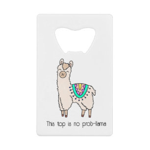 lachende gelukkige lama alpaca cartoon dier tekeni kredietkaart flessenopener