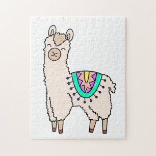 lachende gelukkige lama alpaca cartoon dier tekeni legpuzzel