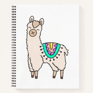 lachende gelukkige lama alpaca cartoon dier tekeni notitieboek
