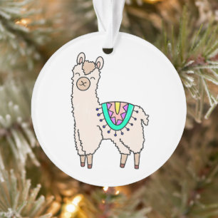 lachende gelukkige lama alpaca cartoon dier tekeni ornament