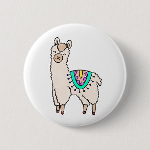 lachende gelukkige lama alpaca cartoon dier tekeni ronde button 5,7 cm