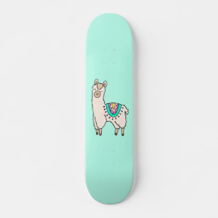 lachende gelukkige lama alpaca cartoon dier tekeni skateboard