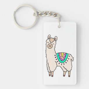 lachende gelukkige lama alpaca cartoon dier tekeni sleutelhanger