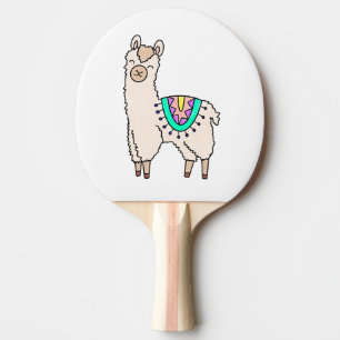 lachende gelukkige lama alpaca cartoon dier tekeni tafeltennisbatje