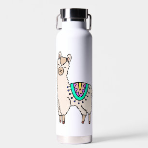 lachende gelukkige lama alpaca cartoon dier tekeni waterfles