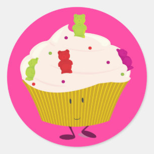Lachende gummy beer cupcake ronde sticker