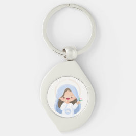 Lachende Kawaii Maagd Maria met Bloem Sleutelhanger