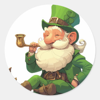 Lachende Leprechaun met Pijp Ronde Sticker
