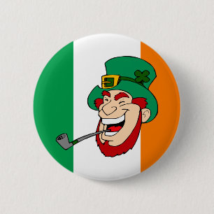 Lachende Leprechaun St. Patrick's Day Ronde Button 5,7 Cm