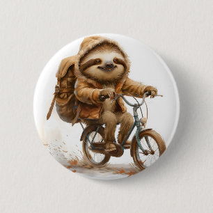 Lachende luiaard fietser ronde button 5,7 cm