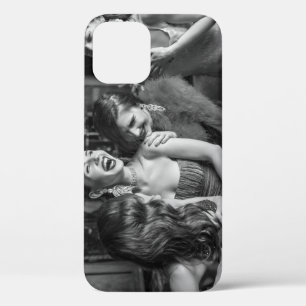 Lachende meisjes: stijlvolle zwart-wit foto iPhone 12 hoesje