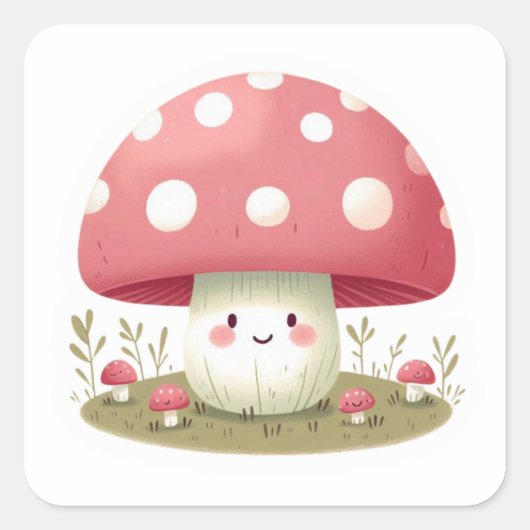 lachende paddenstoel vierkante sticker (Voorkant)