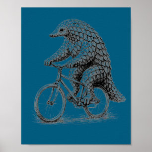 Lachende pangolin rijdt op fiets, grappige fietsdi poster