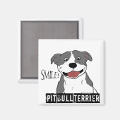 Lachende Pit Bull (Blauw en Wit) Magneet (Voorkant / Achterkant)