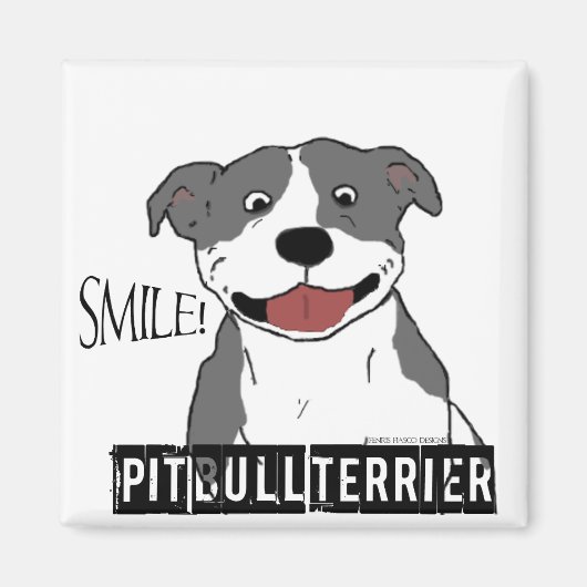Lachende Pit Bull (Blauw en Wit) Magneet (Voorkant)