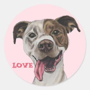 Lachende Pit Bull Terrier Hond Tekening LIEFDE Ronde Sticker