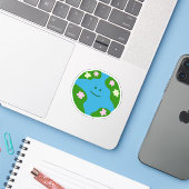 Lachende planeet Aarde Sticker (Laptop met iPhone)