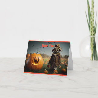 lachende pompoen en vogelverschrikker halloween Ka Kaart