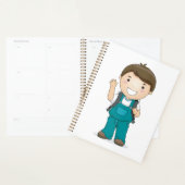 Lachende schooljongen met rugzak planner (Display)