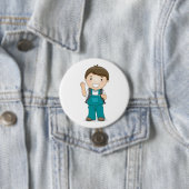 Lachende schooljongen met rugzak ronde button 7,6 cm (In situ)