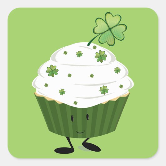 Lachende St. Patrick's dag cupcake Vierkante Sticker (Voorkant)